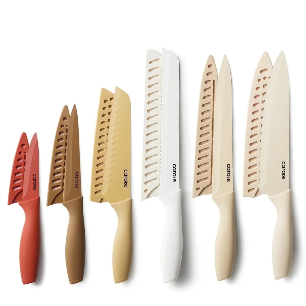 Carote 12 Pcs Kitchen Knife Set Stainless Steel Nonstick Ceramic Coating - Taupe